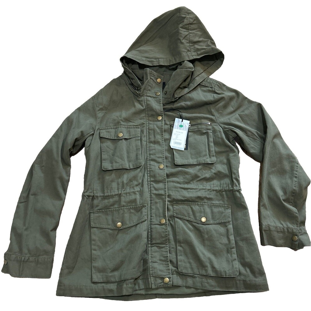 Escalier Womens Anorak Lightweight Drawstring Hooded Jack NWT sz Med, Army Green